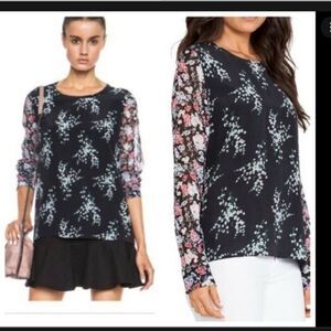 Equipment Liam Elevated Bloom Blouse Sz S black pink